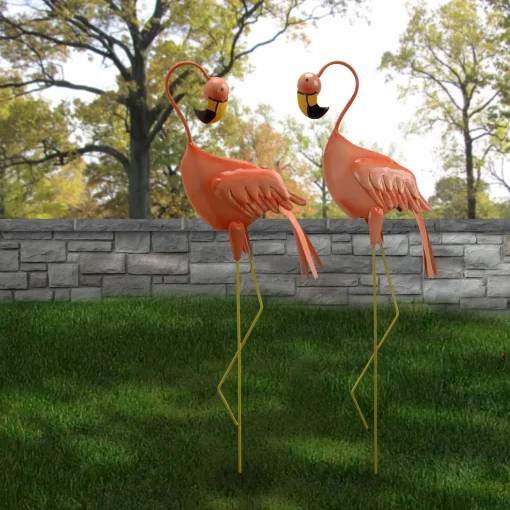 Online National Tree Company Metal Lawn Decoration, Resting Peach Flamingo, Ornate Metal Design, Spring Collection, 34 Inches