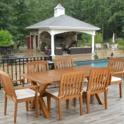 Clearance National Tree Company National Outdoor Living All Weather Wooden Table Set, Eucalyptus Grandis Wood, Includes Dining Table And Six Chairs, 72 Inches