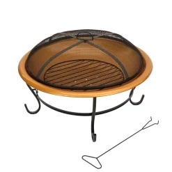 Cheap National Tree Company National Outdoor Living Fire Pit, Steel, Copper Finish, Includes Black Stand And Screen Cover, 29 Inches