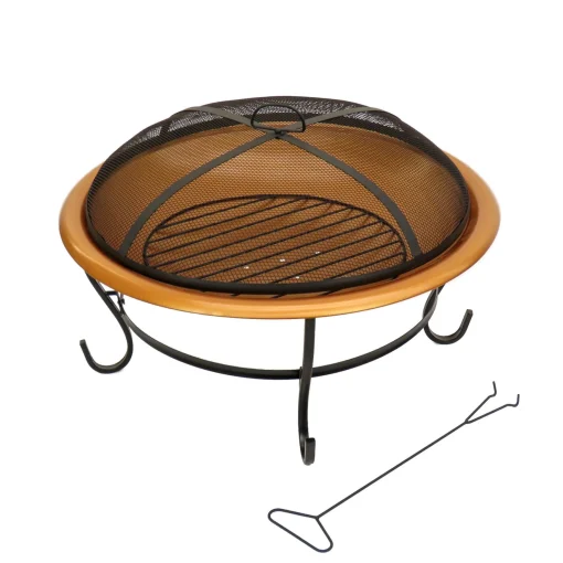 Cheap National Tree Company National Outdoor Living Fire Pit, Steel, Copper Finish, Includes Black Stand And Screen Cover, 29 Inches
