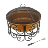 New National Tree Company National Outdoor Living Fire Pit, Steel, Copper Finish, Includes Ornate Black Stand, Screen Cover, Fire Poker, 30 Inches