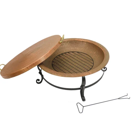 Best National Tree Company National Outdoor Living Fire Pit, Hammered Steel, Copper Finish, Includes Black Stand, Fire Poker And Copper Cover, 30 Inches
