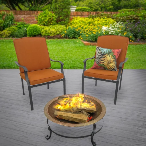 Best National Tree Company National Outdoor Living Fire Pit, Hammered Steel, Copper Finish, Includes Black Stand, Fire Poker And Copper Cover, 30 Inches