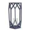 Discount National Tree Company National Outdoor Living Lantern Candleholder, Dusty Blue, Modern Design And Finish, Includes Glass Chimney, 14 Inches