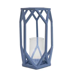 Flash Sale National Tree Company National Outdoor Living Lantern Candleholder, Ice Melt Blue, Modern Design And Finish, Includes Glass Chimney, 11 Inches
