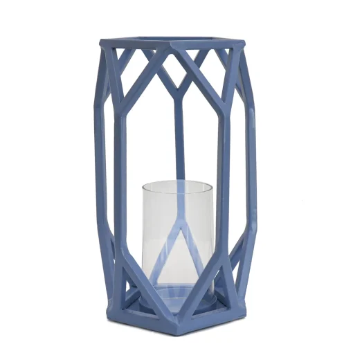 Flash Sale National Tree Company National Outdoor Living Lantern Candleholder, Ice Melt Blue, Modern Design And Finish, Includes Glass Chimney, 11 Inches