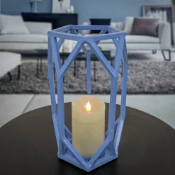 Flash Sale National Tree Company National Outdoor Living Lantern Candleholder, Ice Melt Blue, Modern Design And Finish, Includes Glass Chimney, 11 Inches