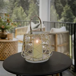 Cheap National Tree Company National Outdoor Living Lantern Candleholder, Woven Rope Construction, Glacier Gray, Modern Design And Finish, Includes Metal Handle, 10 Inches
