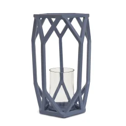 Online National Tree Company National Outdoor Living Lantern Candleholder, Dusty Blue, Modern Design And Finish, Includes Glass Chimney, 11 Inches