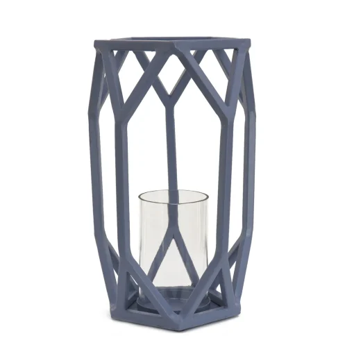 Online National Tree Company National Outdoor Living Lantern Candleholder, Dusty Blue, Modern Design And Finish, Includes Glass Chimney, 11 Inches