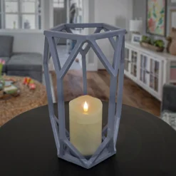Online National Tree Company National Outdoor Living Lantern Candleholder, Dusty Blue, Modern Design And Finish, Includes Glass Chimney, 11 Inches