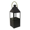 Clearance National Tree Company National Outdoor Living Lantern Candleholder, Enclosed Glass, Matte Black Finish, Metal, Rope Handle, 29 Inches