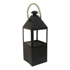 Clearance National Tree Company National Outdoor Living Lantern Candleholder, Enclosed Glass, Matte Black Finish, Metal, Rope Handle, 29 Inches