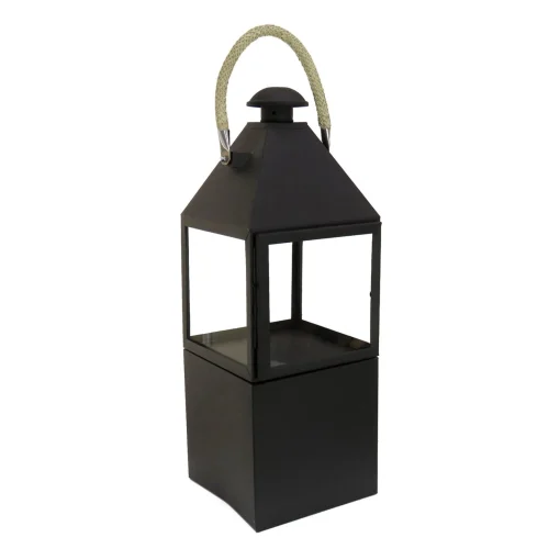 Clearance National Tree Company National Outdoor Living Lantern Candleholder, Enclosed Glass, Matte Black Finish, Metal, Rope Handle, 29 Inches