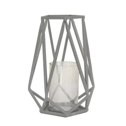 Clearance National Tree Company National Outdoor Living Lantern Candleholder, Glacier Gray, Modern Design And Finish, Includes Glass Chimney, 10 Inches