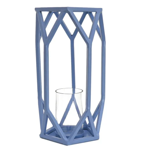 Cheap National Tree Company National Outdoor Living Lantern Candleholder, Ice Melt Blue, Modern Design And Finish, Includes Glass Chimney, 14 Inches