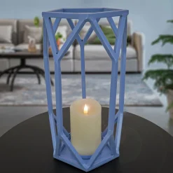 Cheap National Tree Company National Outdoor Living Lantern Candleholder, Ice Melt Blue, Modern Design And Finish, Includes Glass Chimney, 14 Inches