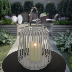Fashion National Tree Company National Outdoor Living Lantern Candleholder, Metal, Glacier Gray, Modern Design And Finish, Includes Metal Handle13 Inches