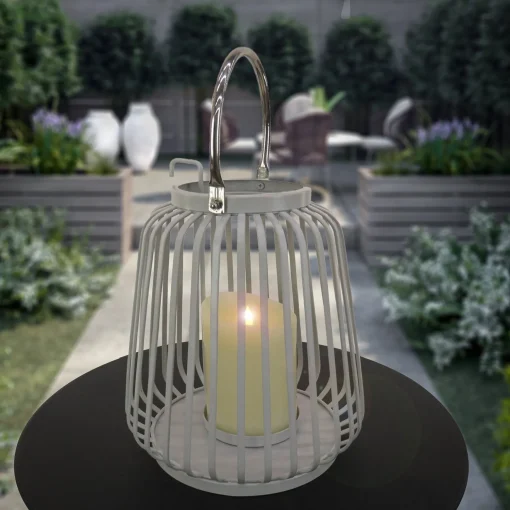 Fashion National Tree Company National Outdoor Living Lantern Candleholder, Metal, Glacier Gray, Modern Design And Finish, Includes Metal Handle13 Inches