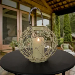 Hot National Tree Company National Outdoor Living Lantern Candleholder, Woven Rope Construction, Bleached Sand, Modern Design And Finish, Includes Metal Handle, 9 Inches
