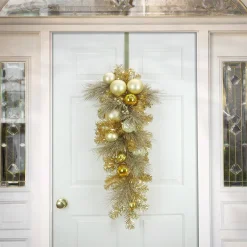 Online National Tree Company , 36" Christmas Be Merry Decorated Gold Teardrop, 35 Warm White Led Lights- Battery Operated With Remote Control