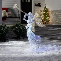 Cheap National Tree Company 48" Silver Angel Decor With White Led Lights