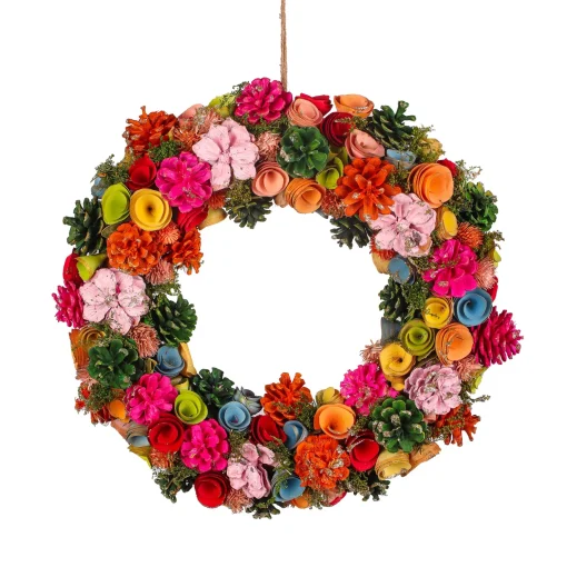 18" Spring Multicolor Floral Wreath With Pinecones^National Tree Company Cheap