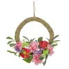 Artificial Wreath Decoration, Pink, Woven Hoop Ring Base, Decorated With Peony, Rose And Globe Flower Blooms, Seed Pods, Flowing Green Stems, Spring Collection, 16 Inches^National Tree Company Store