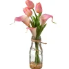 Artificial Flower Bouquet In Glass Vase, Pink Tulips, Decorated With Leafy Greens, Spring Collection, 12 Inches^National Tree Company Sale