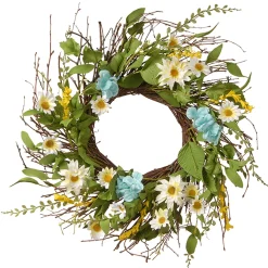 Artificial Hanging Wreath, Woven Branch Base, Decorated With White Sunflower Blooms, Flowing Green Stems, Seed Pods, Spring Collection, 22 Inches^National Tree Company Fashion