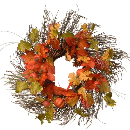 Shop National Tree Company Artificial Autumn Wreath, Decorated With Pumpkins, Pinecones, Berry Clusters, Assorted Leaves, Autumn Collection, 26 In