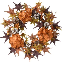 Clearance National Tree Company Artificial Autumn Wreath, Decorated With Hydrangeas, Maple Leaves, Pinecones, Berry Clusters, Autumn Collection, 24 In
