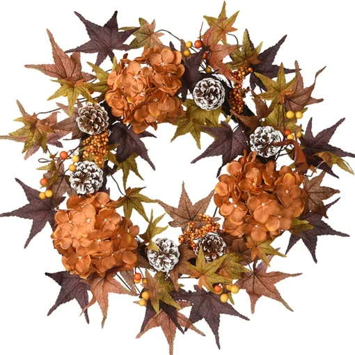 Clearance National Tree Company Artificial Autumn Wreath, Decorated With Hydrangeas, Maple Leaves, Pinecones, Berry Clusters, Autumn Collection, 24 In