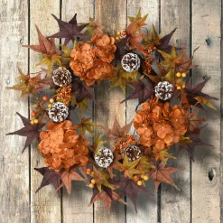 Clearance National Tree Company Artificial Autumn Wreath, Decorated With Hydrangeas, Maple Leaves, Pinecones, Berry Clusters, Autumn Collection, 24 In