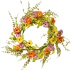 Artificial Hanging Wreath, Vine Stem Base, Decorated With Yellow, Orange And Purple Daisy Blooms, Fern Fronds, Spring Collection, 20 Inches^National Tree Company Cheap