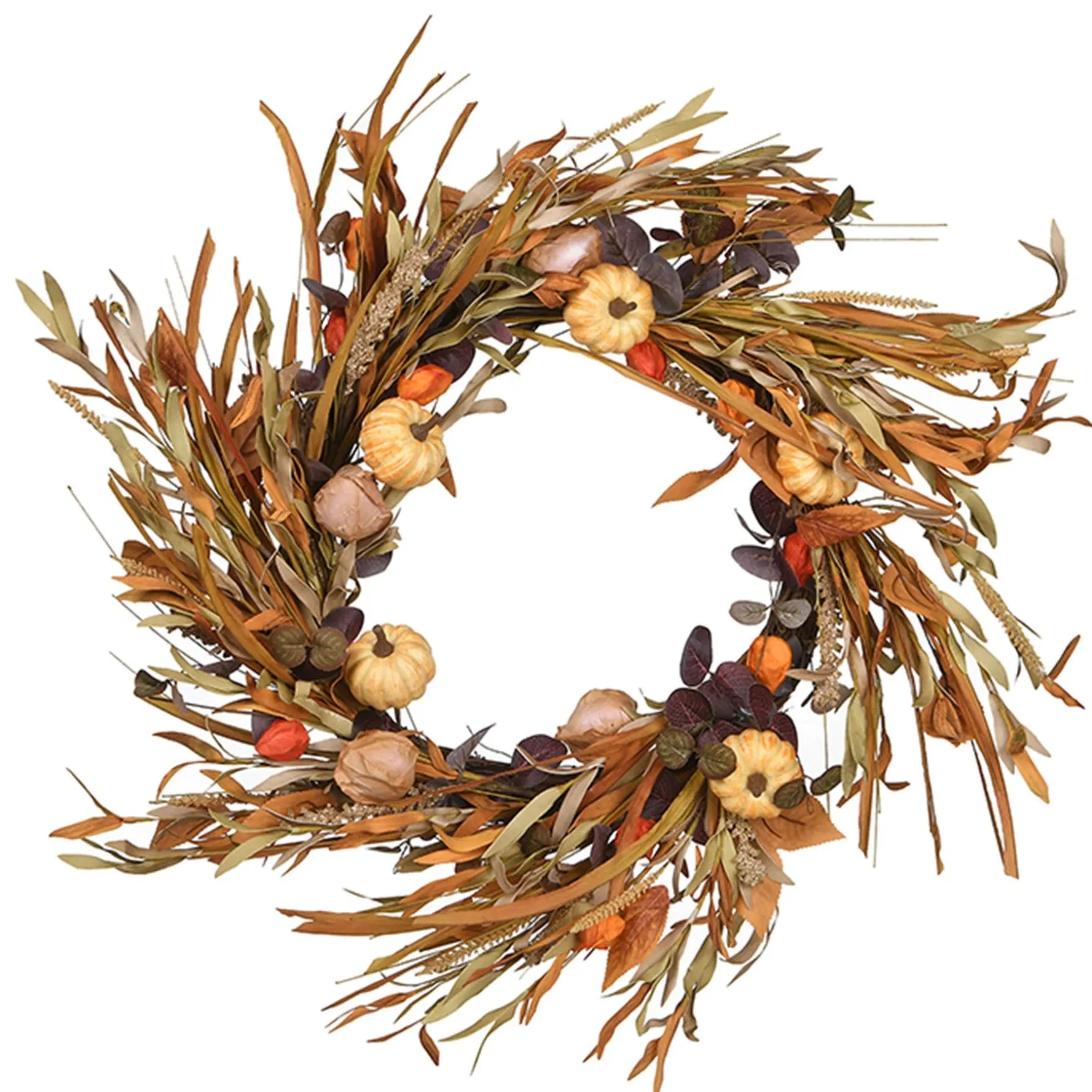 Cheap National Tree Company Artificial Autumn Wreath, Decorated With Pumpkins, Grasses, Leaf Stalks, Seedpods, Assorted Leaves, Autumn Collection, 24 In