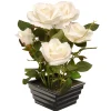 Artificial Potted Flowers, White Roses, Includes Black Base, Spring Collection, 11 Inches^National Tree Company Outlet