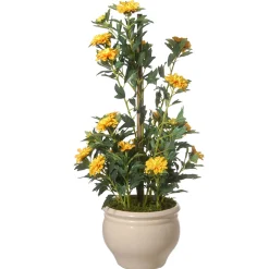 Artificial Potted Plant, Yellow Flower Blooms, Includes Ceramic Cream Base, Spring Collection, 20 Inches^National Tree Company Online