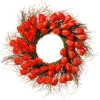 Artificial Hanging Wreath, Woven Branch Base, Decorated With Red Tulip Blooms, Flowing Green Stems, Spring Collection, 24 Inches^National Tree Company Sale