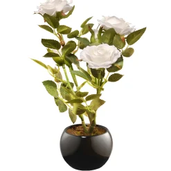 Artificial Potted Flower, White Rose, Incudes Black Base, Spring Collection, 10 Inches^National Tree Company Best Sale