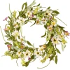 Artificial Hanging Wreath, Vine Stem Base, Decorated With White And Purple Mixed Flower Blooms, Flowing Green Stems, Seed Pods, Spring Collection, 20 Inches^National Tree Company Clearance