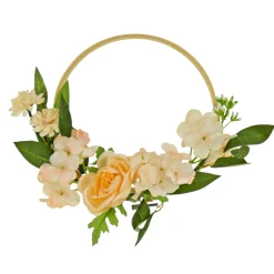 Artificial Wreath Decoration, Pink, Hoop Ring Base, Decorated With Rose And Hydrangea Blooms, Flowing Green Stems, Spring Collection, 12 Inches^National Tree Company Discount
