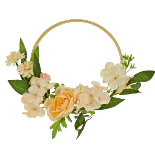 Artificial Wreath Decoration, Pink, Hoop Ring Base, Decorated With Rose And Hydrangea Blooms, Flowing Green Stems, Spring Collection, 12 Inches^National Tree Company Discount