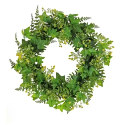 Artificial Wreath Decoration, Green, Woven Branch Base, Decorated With Ivy And Fern Leaves, Seed Pods, Flowing Green Stems, Spring Collection, 24 Inches^National Tree Company Sale