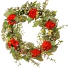 Artificial Hanging Wreath, Woven Branch Base, Decorated With Red Flower Blooms, Flowing Green Stems, Spring Collection, 32 Inches^National Tree Company Online