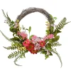 Artificial Hanging Wreath, Woven Branch Base, Decorated Red And Pink Flower Blooms, Yellow Berry Clusters, Fern Fronds, Spring Collection, 20 Inches^National Tree Company Cheap