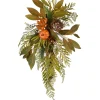 Shop National Tree Company Artificial Autumn Wall Decoration, Decorated With Fern Fronds, Leaves, Pumpkins, Twig Cones, Autumn Collection, 26 Inches