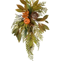 Shop National Tree Company Artificial Autumn Wall Decoration, Decorated With Fern Fronds, Leaves, Pumpkins, Twig Cones, Autumn Collection, 26 Inches
