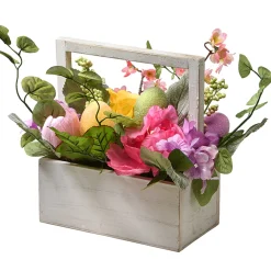 Artificial Boxed Easter Basket, White, Filled With Eggs, Leaves, Flower Blooms, Easter Collection, 14 Inches^National Tree Company Store