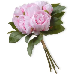 Artificial Floral Bouquet, Vine Stem Base, Decorated With Light Pink Peony Blooms, Leafy Greens, Spring Collection, 14 Inches^National Tree Company Shop